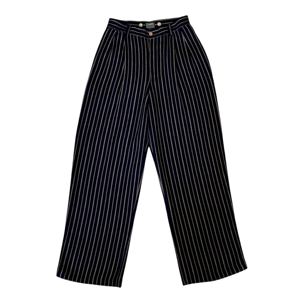Ralph Lauren Country RARE Vintage High Waist Pinstripe Pleated Trousers Navy 12 - Picture 14 of 14